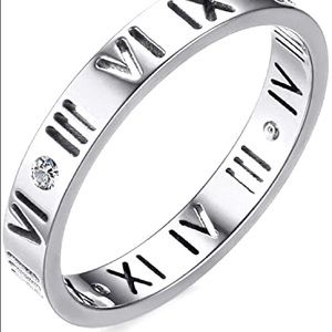 Roman Numerals Ring Platinum Plated Size 5
